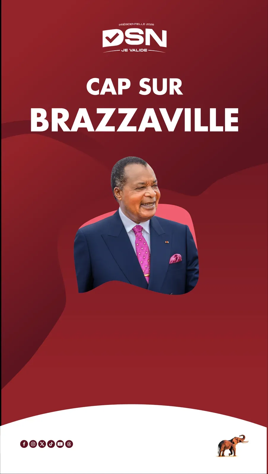 Création graphique verticale sur fond bordeaux portant le titre « CAP SUR BRAZZAVILLE », au format story.